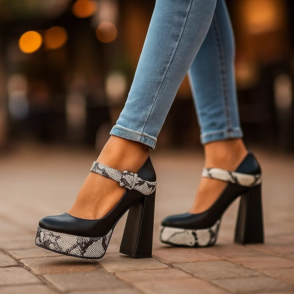 Natalia | Szpilki Platform z Wężowym Wzorem