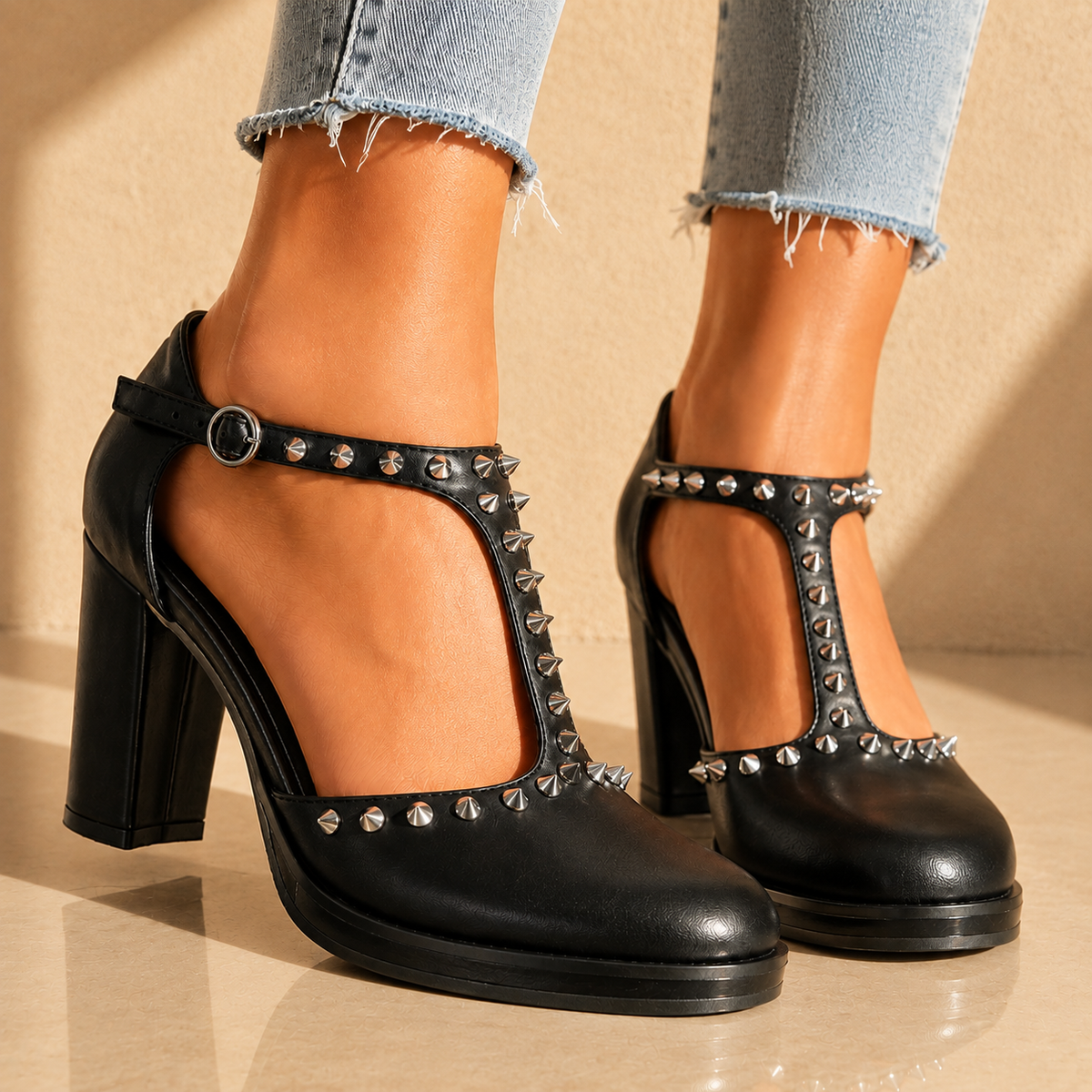Rhianna | Retro Szpilki z Nitami