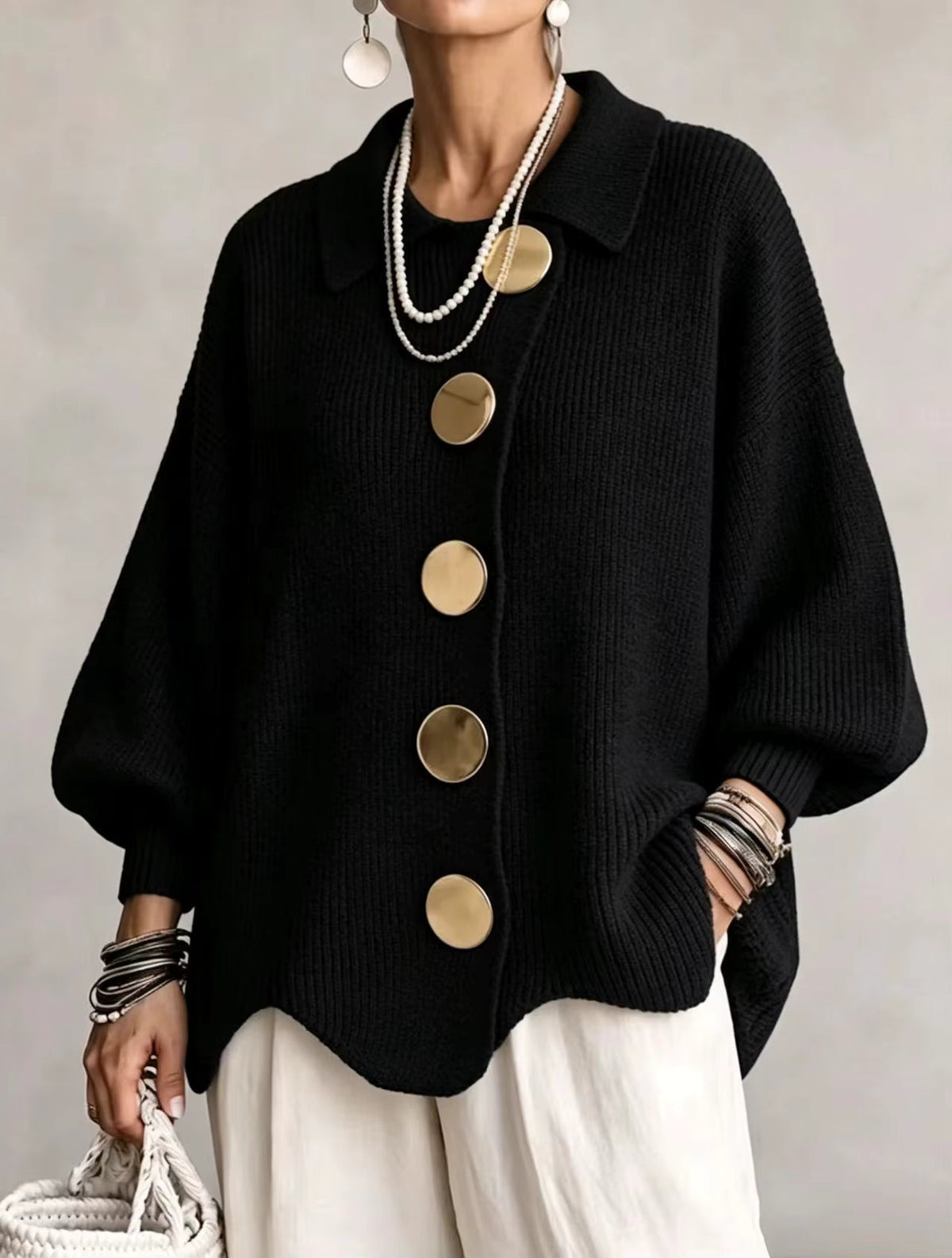 Rina | Elegancki Kardigan Oversize z Efektownymi Guzikami
