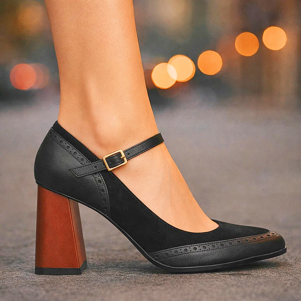 Vivienne | Szpilki Zamszowe z Detalem Brogue