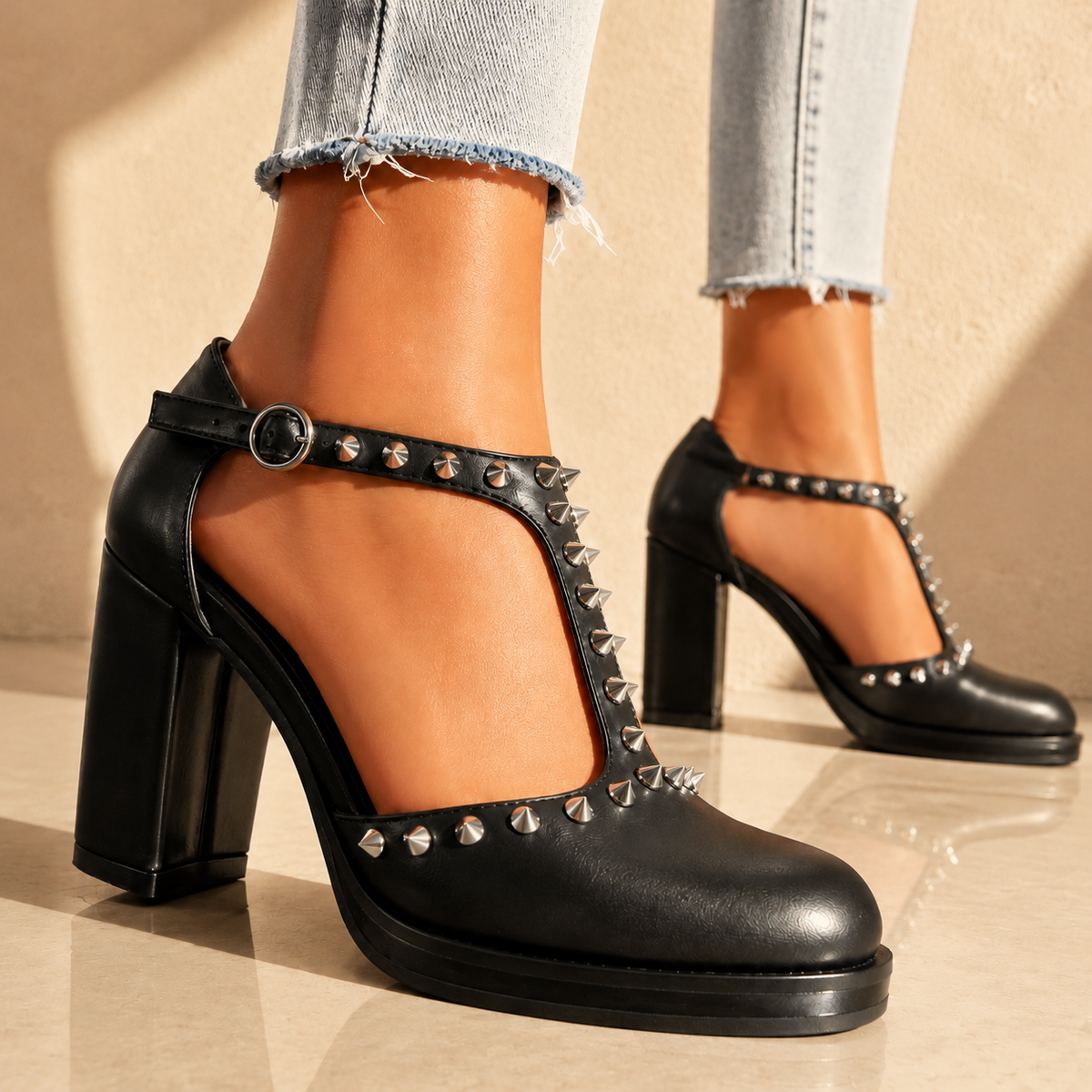 Rhianna | Retro Szpilki z Nitami
