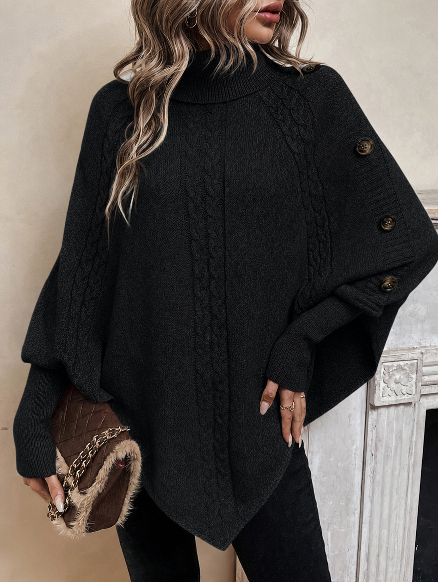 Adrianna – sweter ponczo z golfem i warkoczem