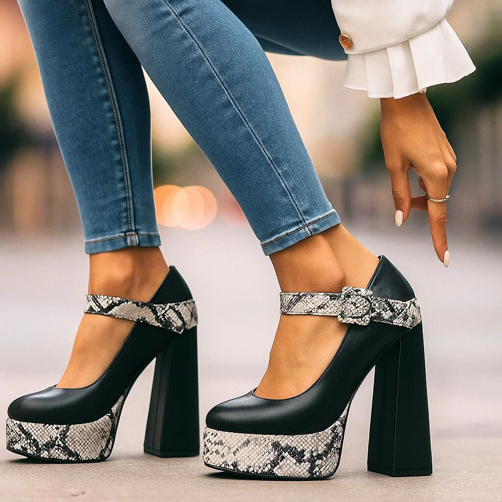Natalia | Szpilki Platform z Wężowym Wzorem
