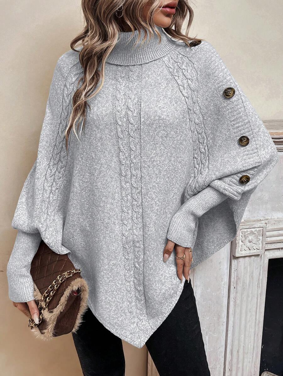 Adrianna – sweter ponczo z golfem i warkoczem