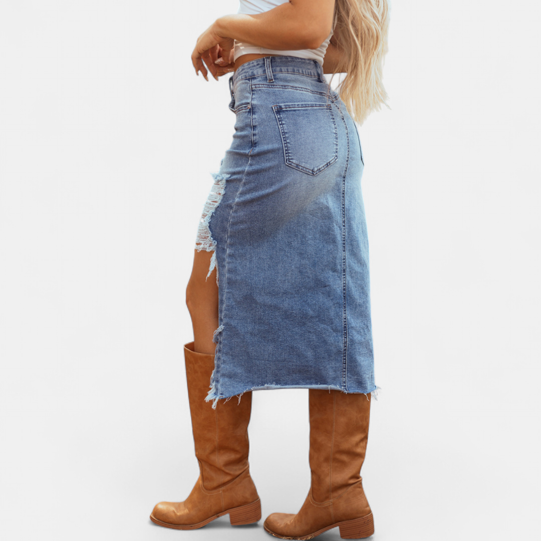 Blanka – jeansowa spódnica maxi, szczegóły