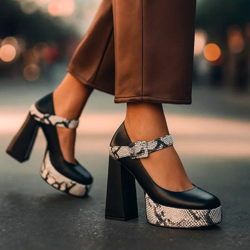 Natalia | Szpilki Platform z Wężowym Wzorem