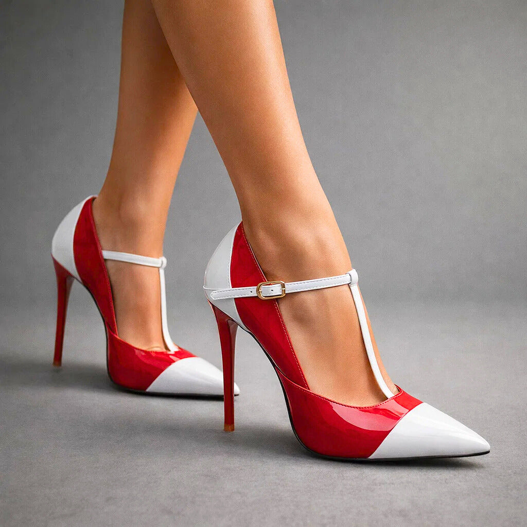 Victoria | Szpilki Lakierowane T-Strap
