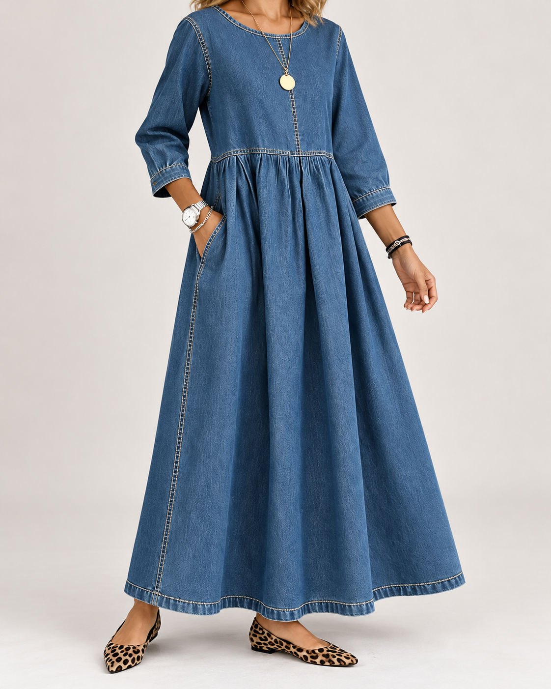 Zephyrelle | Jeansowa Sukienka Maxi w Stylu Vintage