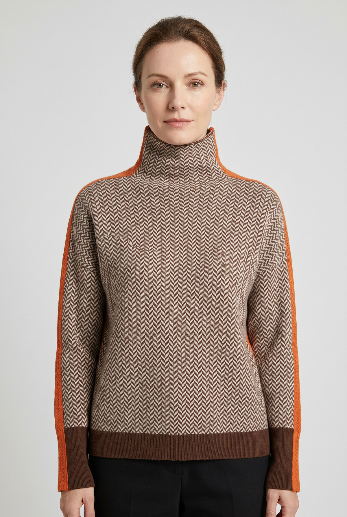 Marika | Bluza z Golfem w Kontrastowe Paski
