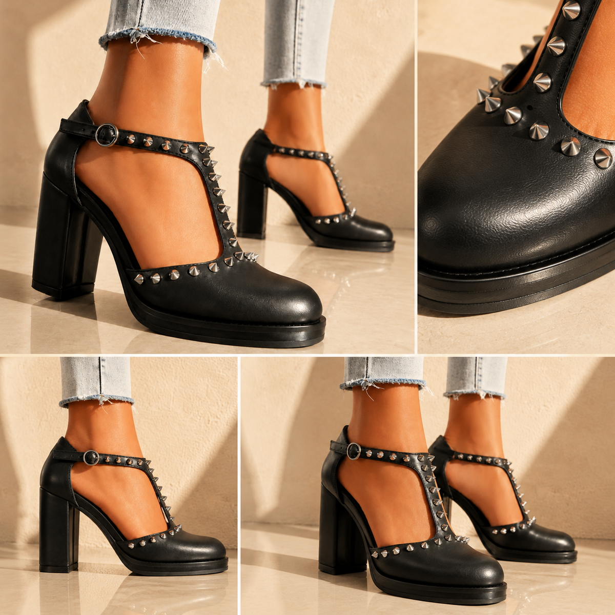 Rhianna | Retro Szpilki z Nitami